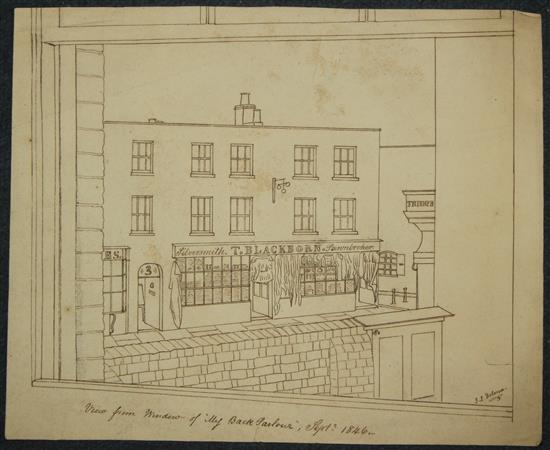 J L Delarue (19th C.) View from the window of my back parlour, of the Silversmith T. Blackbourne, 9 x 11in., unframed